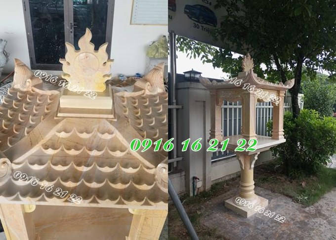 Mái ngói và khung thờ bàn thờ Phật tứ diện