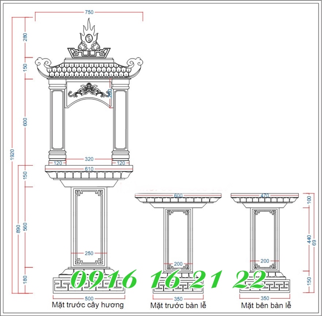 Mẫu bàn thờ thiên bằng đá kích thước chuẩn phong thủy