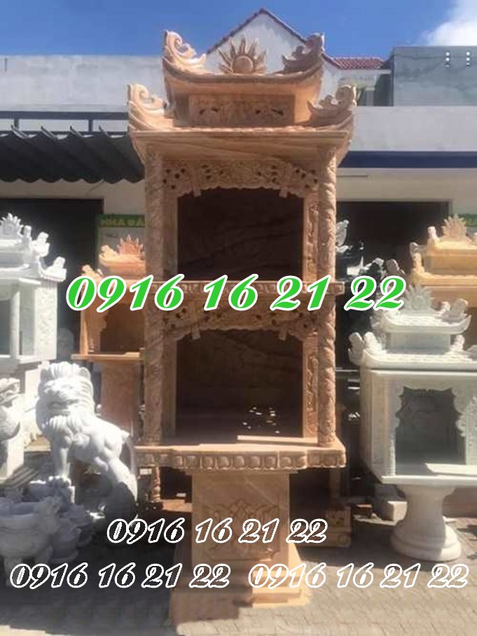 Am miếu thổ địa thờ thần linh 2 tầng bằng đá vàng Am miếu thổ địa thờ thần linh 2 tầng bằng đá vàng