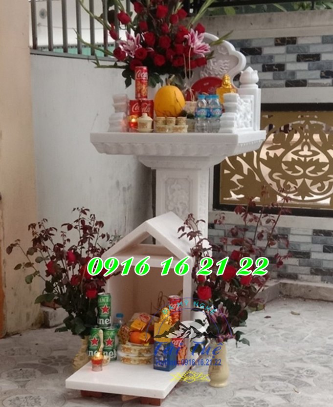 Mẫu am miếu bằng đá trắng thờ thần linh thổ địa 2 tầng 03