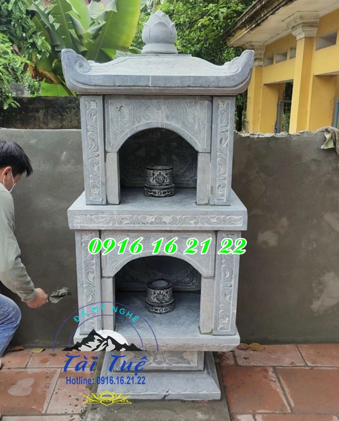 Miếu đá thờ thần linh thổ địa 2 tầng thờ ngoài trời