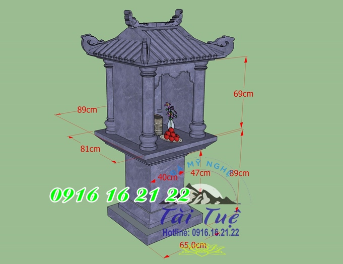 Bản vẽ kích thước bàn thờ lộ thiên một mái tại Ninh Thuận
