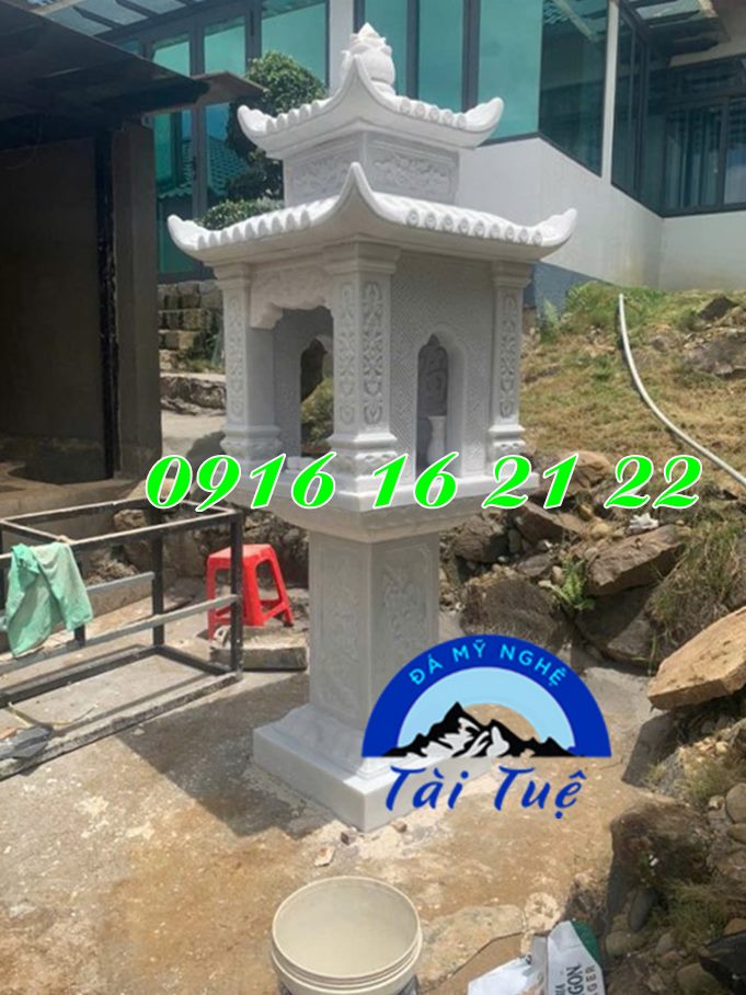 Mẫu cây hương thờ ngoài trời bằng đá trắng 2 mái Mẫu cây hương thờ ngoài trời bằng đá trắng 2 mái