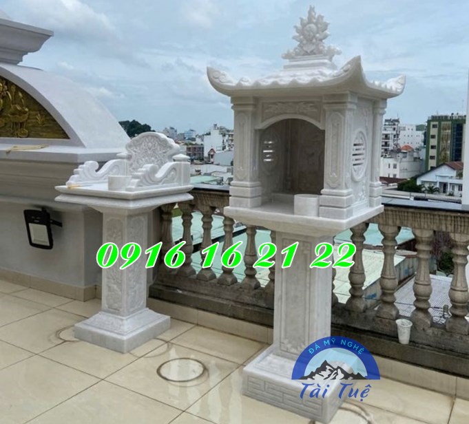Mẫu cây hương thờ ngoài trời bằng đá trắng 1 mái Mẫu cây hương thờ ngoài trời bằng đá trắng 1 mái