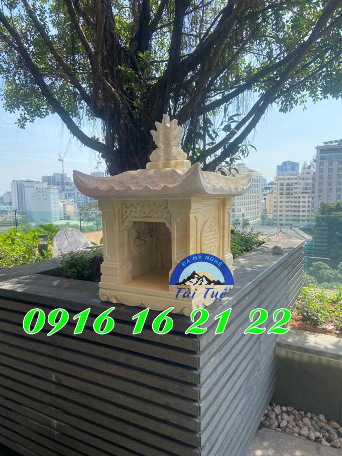 Mẫu cây hương thờ ngoài trời bằng đá vàng 1 mái Mẫu cây hương thờ ngoài trời bằng đá vàng 1 mái