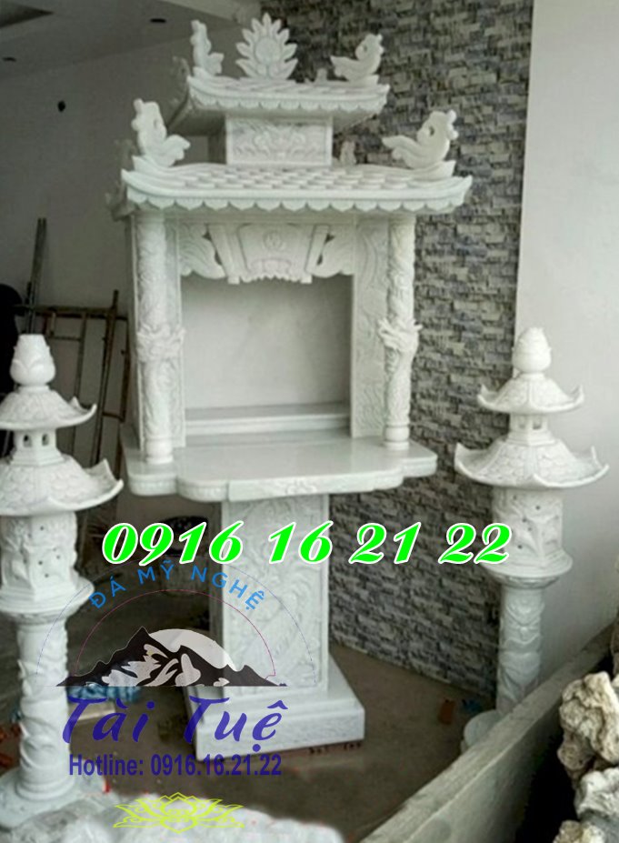 Mẫu bàn thờ tiền chủ bằng đá trắng 2 mái tại Sài Gòn Mẫu bàn thờ tiền chủ bằng đá trắng 2 mái tại Sài Gòn