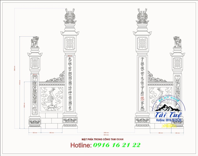 Bản thiết kế kích thước cổng đá tam quan đình chùa nhà thờ Bản thiết kế kích thước cổng đá tam quan đình chùa nhà thờ
