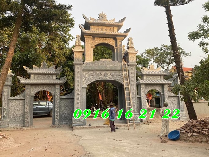 Mẫu cổng đá tam quan có gác mái 2 tầng Mẫu cổng đá tam quan có gác mái 2 tầng